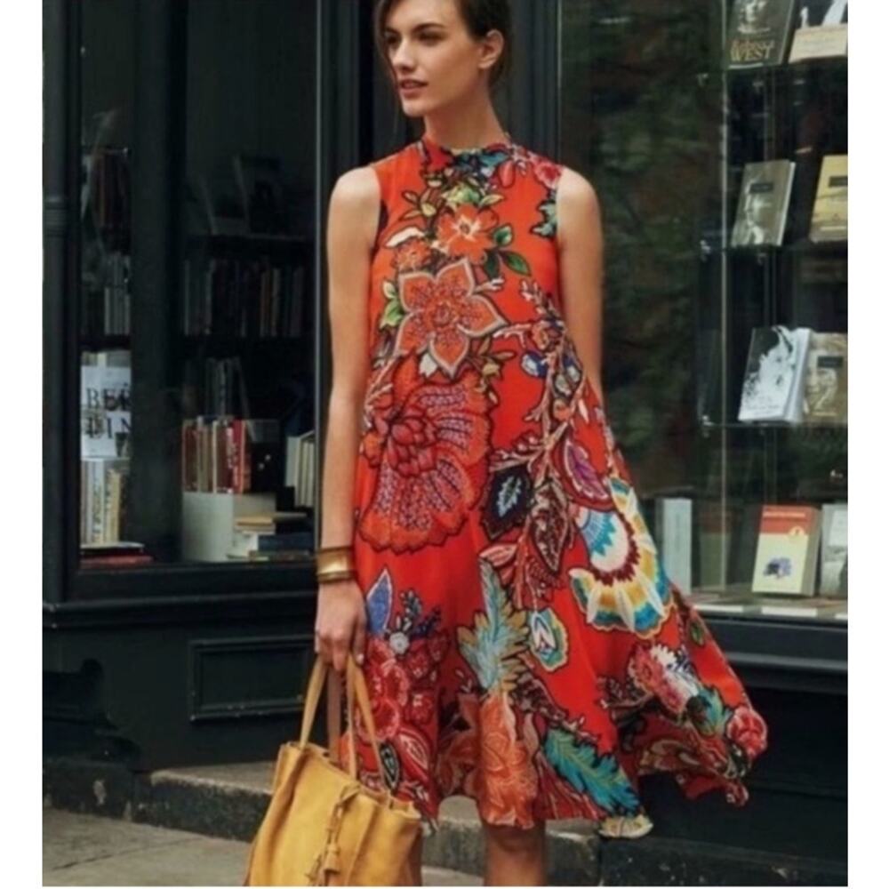 MAEVE Anthropologie Womens Larkhill Floral Silk Mini Dress S BohoTrapeze Swing